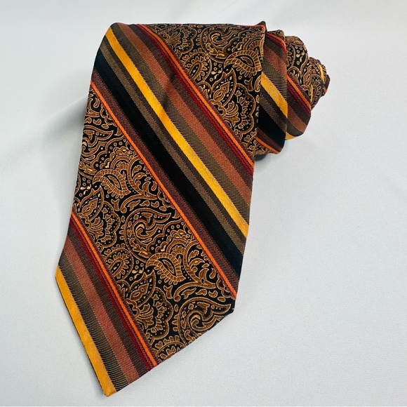 Louis Dell'Olio Men's Designer Paisley Repp 100% Silk Striped Necktie Italy - Picture 2 of 5